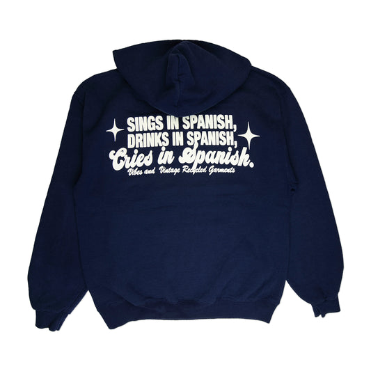 Navy Blue "Cries in Spanish" Hoodie (L)