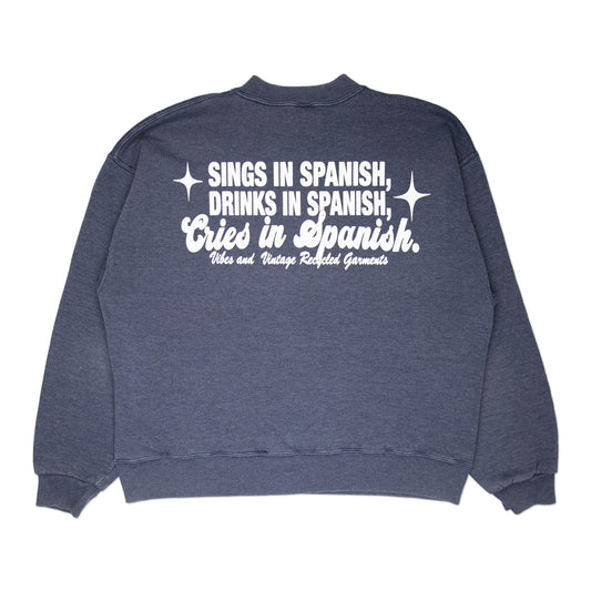 Gray / Navy Blue "Cries in Spanish" Crew (L)