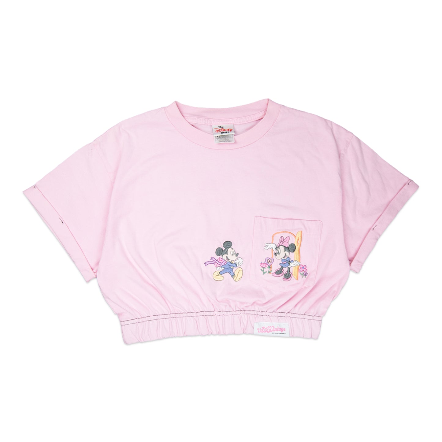 Cropped Embroidered Mickey & Minnie Tee (M)