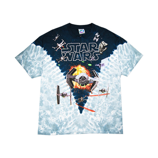 90's STAR WARS Liquid Blue Tie Dye Graphic Shirt