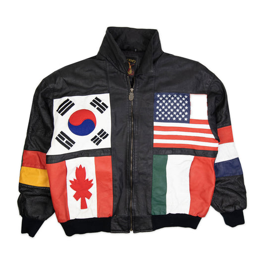 90's Leather Multi-Flag Jacket (XL)