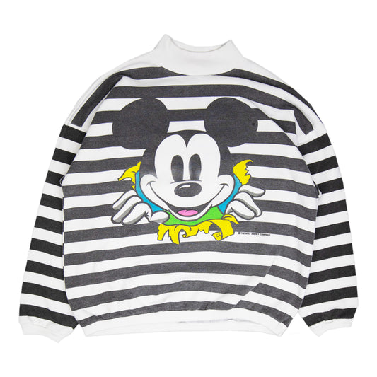 80's Striped Pop-Out Mickey Crewneck